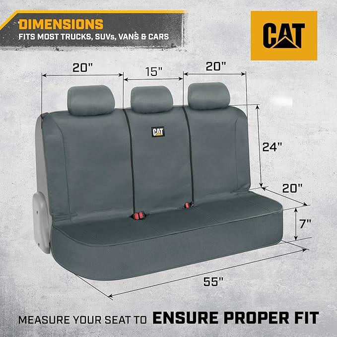 CAT Flexfit™ Gray Rear Seat Cover for Car, SUV, & Truck - Durable Canvas Material Back Car Seat Covers 60/40 Split Bench Protector - Back Seat Cover & Back Seat Protector Interior Accessories