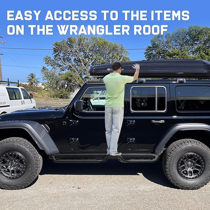 Running Boards Compatible with Vehicle 2007-2018 Jeep Wrangler JK 4 Door. Wrangler Side Steps and Wrangler Step Bars, 3-Steps Made with Carbon Steel.