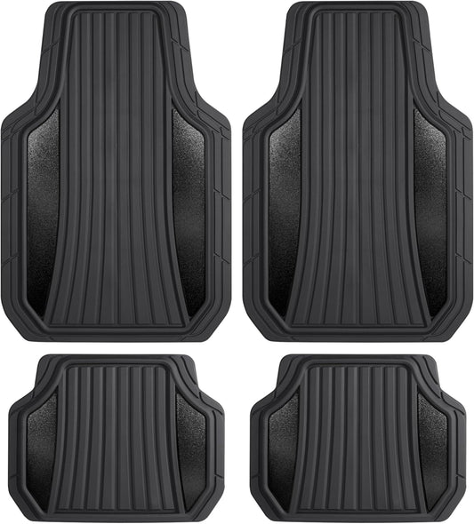 Motor Trend Rubber Car Floor Mats - Durable, All Weather Protection with Non-Slip Backing, Two Tone Accent - For Front and Rear, Black & Gloss Black