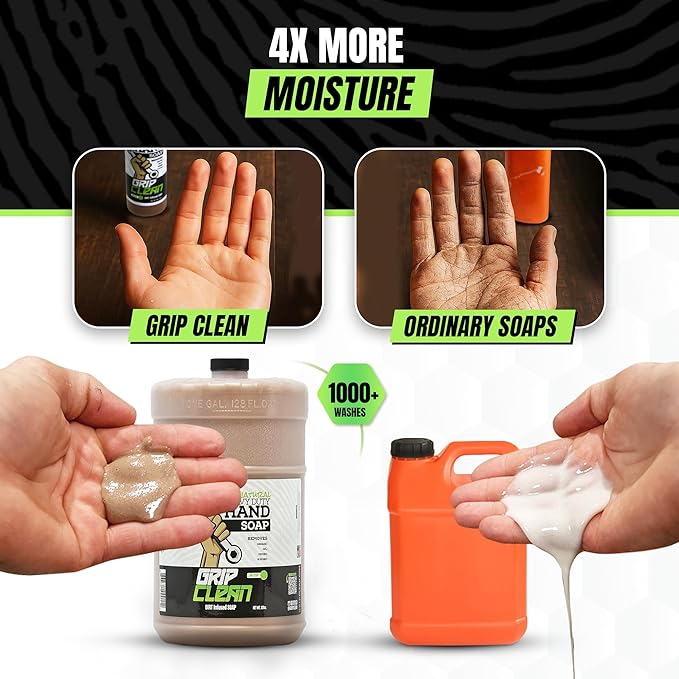 Grip Clean Heavy Duty Hand Cleaner for Mechanics – Natural Pumice & Clay-Infused Technology Removes Grease, Oil & Grime – Moisturizing Liquid Hand Soap for Shop, Garage & Industrial Use – 2 Gallons
