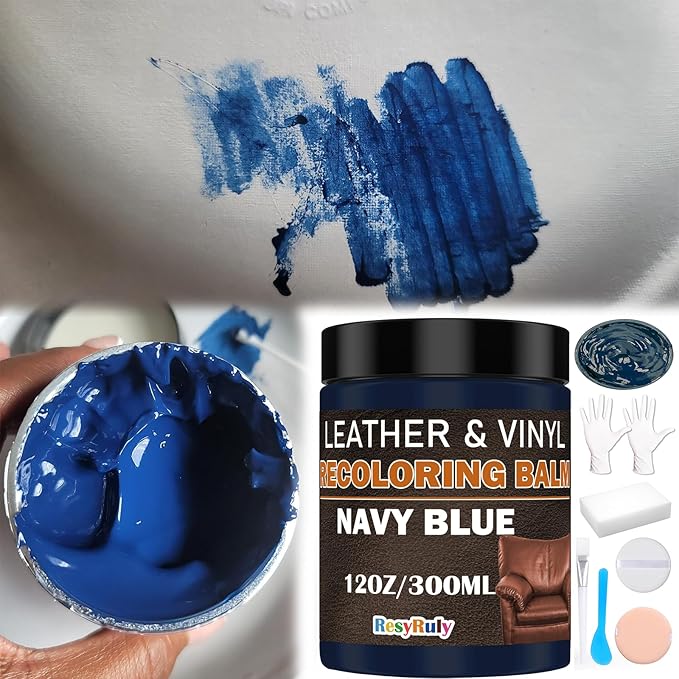 Navy Blue Recoloring Balm Restorer Refinish Liquid Fabric Dye Cream Leather Footwear Sneaker Shoes Boots Jacket Vinyl Paint Boat Car Seats Wood Furniture Couch Stain Remover Fade Scratches Repair