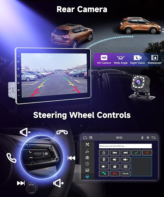 Rimoody 10.1 inch Single Din Car Stereo Wireless CarPlay Android Auto, Car Radio with Bluetooth 5.2, FM/AM/RDS, IPS Touch Screen, Car Audio Receiver Backup Camera, Mirror Link, EQ/USB,/AUX/SWC/MIC