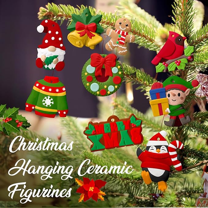 Seenelling 24 Sets Christmas DIY Painting Kits Paint Your Own Ceramics DIY Unpainted Plaster Statues Ready to Paint Ceramics Arts and Crafts with Brush for Christmas Gifts Party Decor(Fashion)