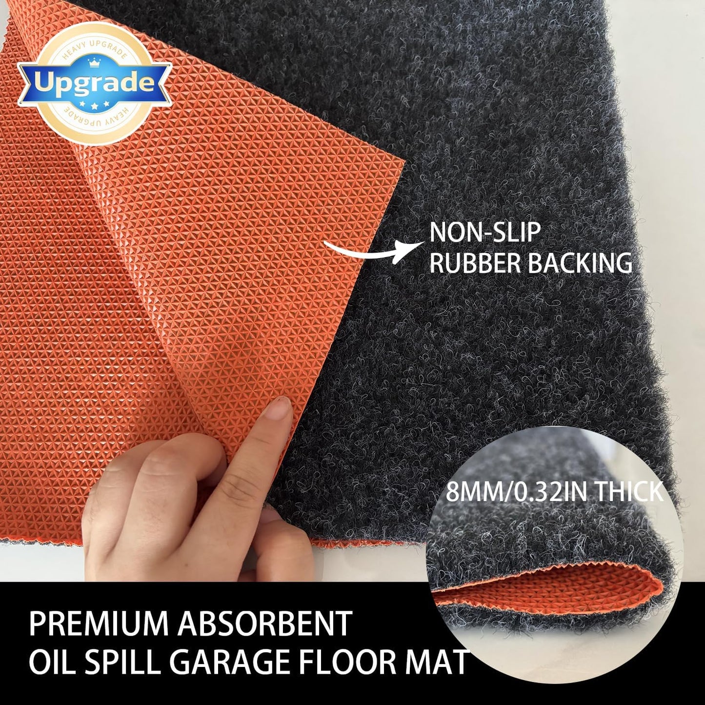 Oil Spill Garage Floor Mat Large, Heavy Duty 98" x 79" 8mm Thick Garage Mat for Floor Under Car, Absorbent Waterproof Non-Slip Rubber Backing Reusable Washable Maintenance Pad for Working, Black