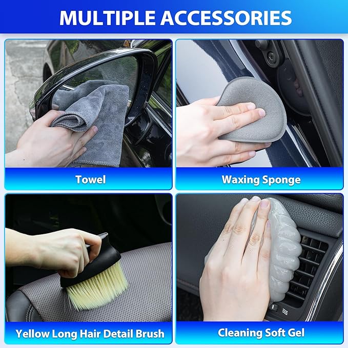 THINKWORK Car Cleaning Kit, Car Detailing Kit Interior Cleaner with High Power Handheld Vacuum, 10Pcs Detailing Brush and Storage Bag, Gray Auto Interior Cleaning Kit for Men