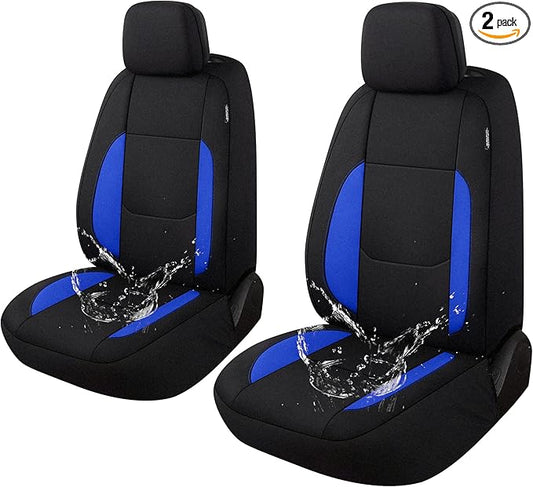 Pariitadin Waterproof Car Seat Covers 2 Front Seats, Neoprene Seat Covers for Cars, Universal Fit Interior Covers for Most Cars Sedan Van Truck SUV(Black/Blue)