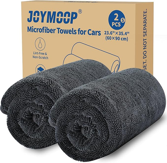 JOYMOOP Microfiber Towels for Cars, 2 Pack 35.4" x 23.6" Car Drying Towel, Dark Gray Reusable Car Towel, Quick Drying Car Microfiber Cleaning Cloth for RVs, SUVs, Trucks