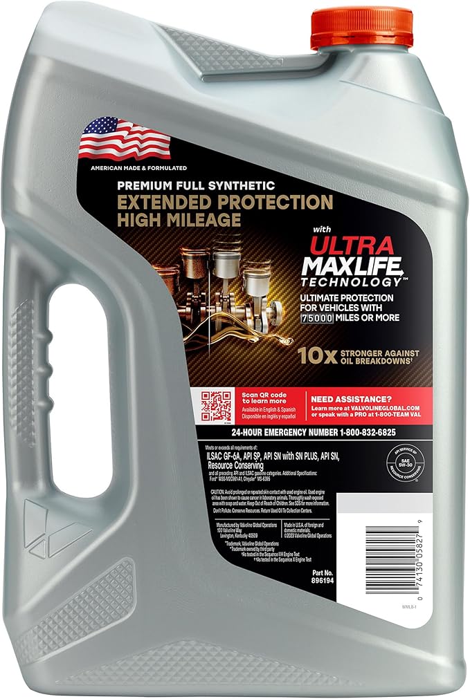 Valvoline Extended Protection High Mileage with Ultra MaxLife Technology 5W-30 Full Synthetic Motor Oil 5 Quart
