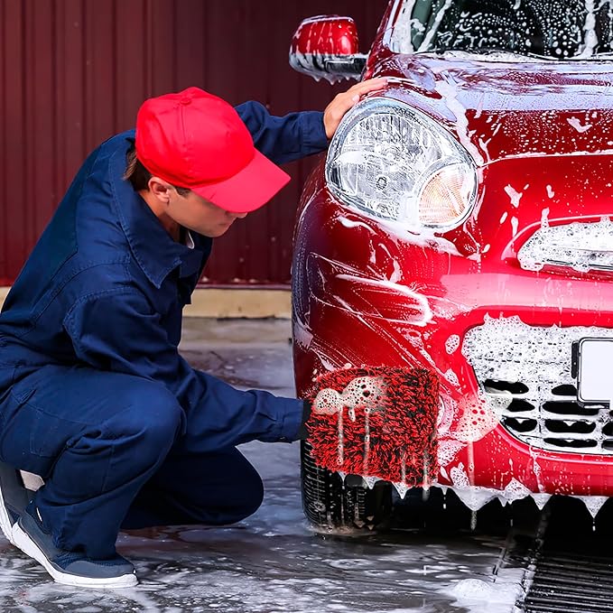 TAKAVU New Car Wash Mitt, 2 Pack Premium Cyclone Microfiber Washing Gloves, Holds Tons of Sudsy Water for Effective Washing, Machine Washable, Lint Free, Scratch Free (Red & Black)