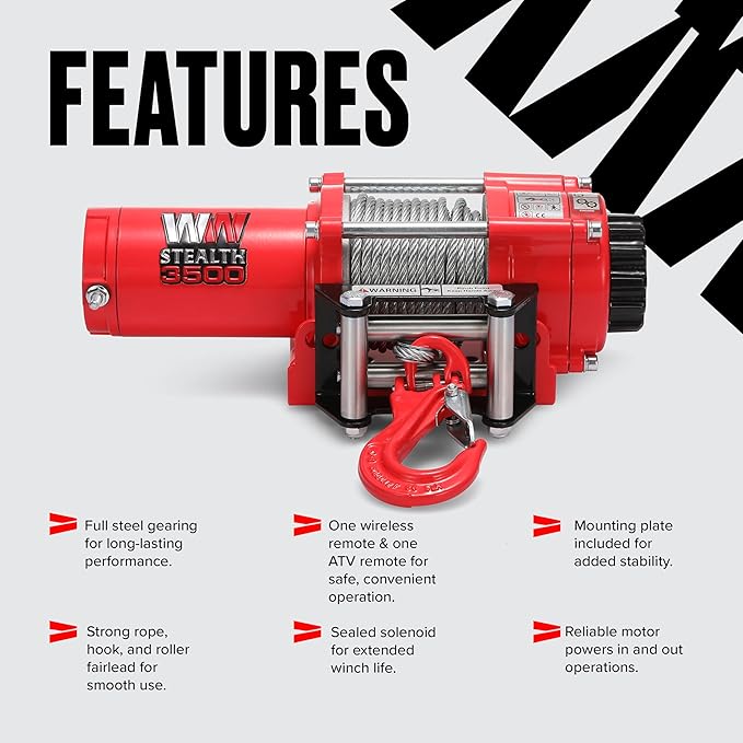 Stealth Winches 3500 lb 12V Electric Winch for ATV UTV Jeep Truck Trailer Car Towing Vehicle Recovery, Portable Heavy Duty Off Road Winch with Remote Kit, Steel Rope, Roller Fairlead & Mounting Plate