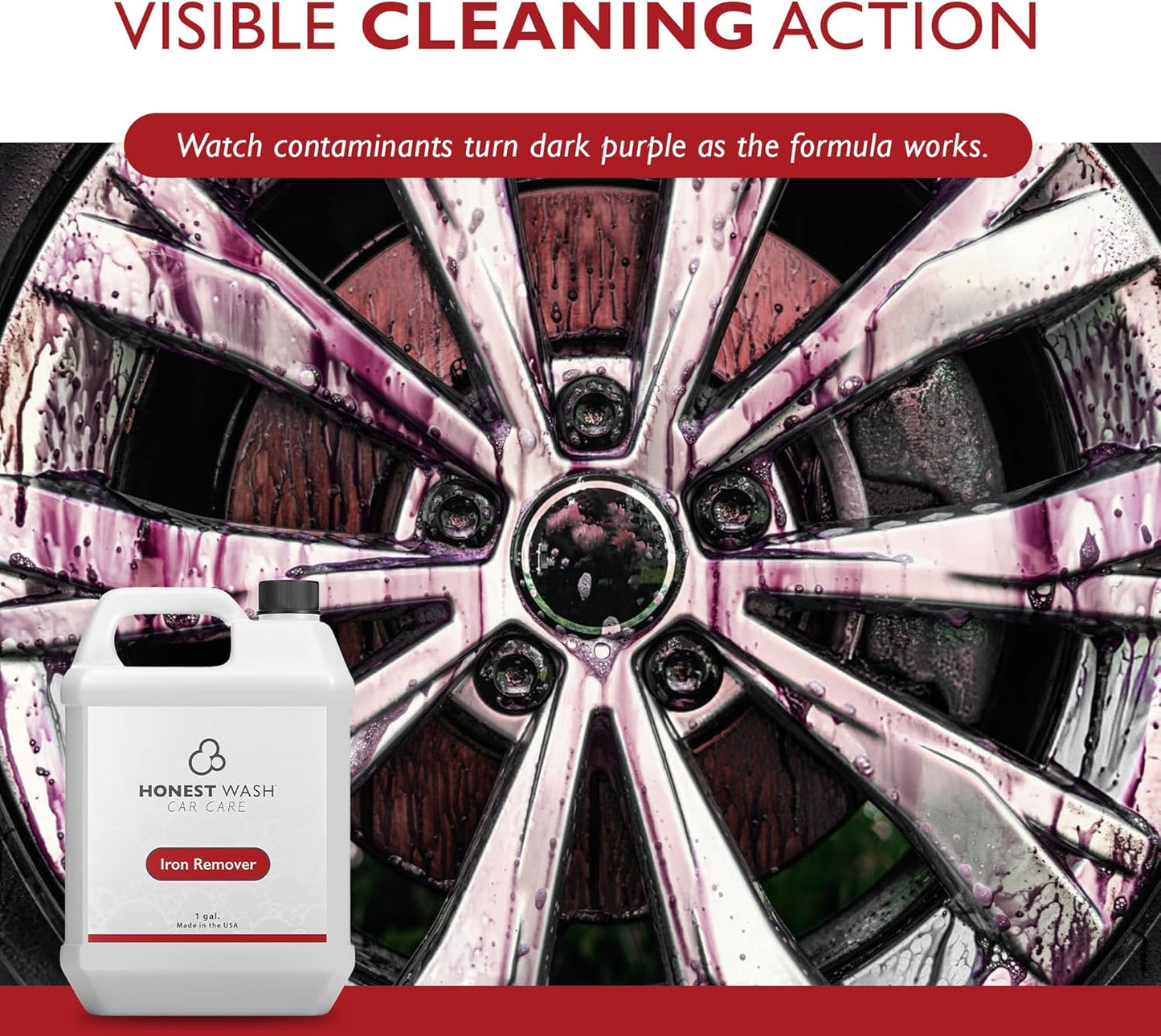 Honest Wash Iron Remover Car Detailing – Powerful Solution for Dissolving Brake Dust, Dirt, and Grime | Visible Reaction for Deep Cleaning | Safe for All Wheel and Surface Types (128 Fl Oz)