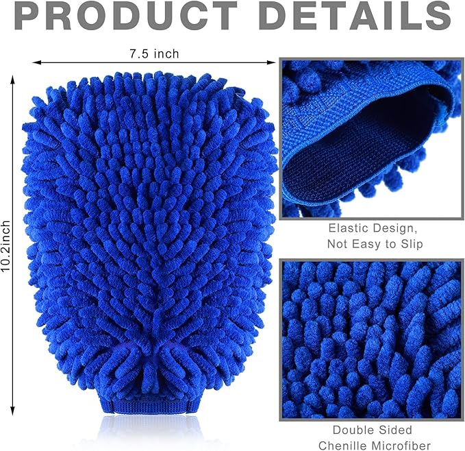 Riakrum 12 Pcs Car Wash Mitts - Chenille Microfiber Mitts Scratch Free Ultra Absorbent Wash Sponge Cloths for Cars, Trucks and Boats - Regular Size, 7.5'' x 10.2''