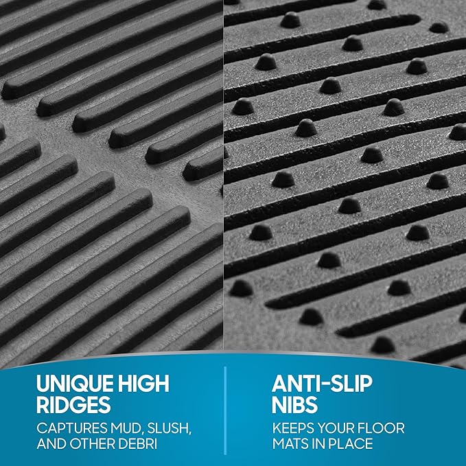 BDK All Weather Rubber Floor Mats for Car SUV & Truck - 4 Pieces Set (Front & Rear), Trimmable, Heavy Duty Protection (Grey), 1 Count (Pack of 1)