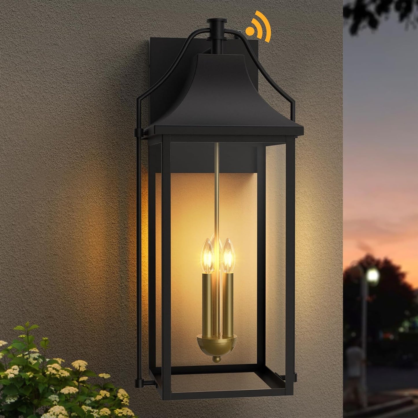 𝟮𝟱-𝗜𝗡𝗖𝗛 Outdoor Wall Lights Fixtures, Large Size Dusk to Dawn Waterproof Exterior Lanterns, Modern Porch Sconce Wall Mounted with Glass, Black Outside Lights for House Patio Front Door