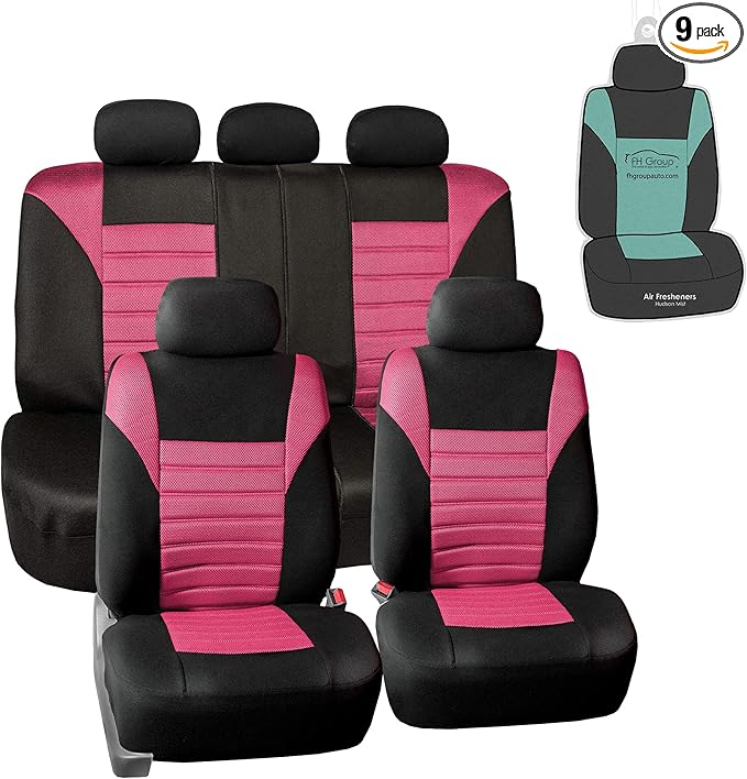FH Group Automotive Car Seat Covers Full Set Premium 3D Air Mesh Front Seat Covers, Airbag Compatible & Split Bench Cover Universal Fit Interior Accessories for Cars Trucks and SUVs - Pink