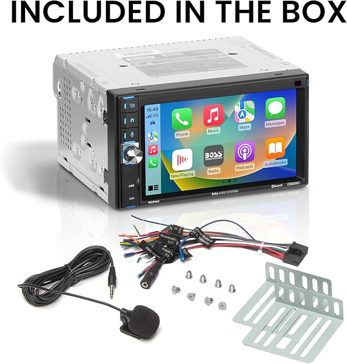 BOSS Audio Systems BCP62 Car Stereo - Apple CarPlay, Double Din, 6.2 Inch Capacitive Touchscreen, Bluetooth, No CD DVD Player, AM/FM Radio Receiver, USB