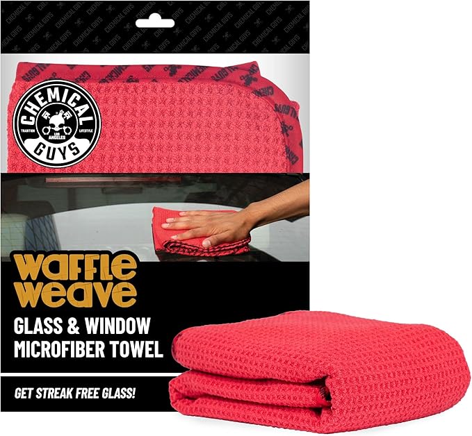 Chemical Guys Waffle Weave Glass & Window Microfiber Towel - Red 24x16 Inch Scratch-Free Detailing Cloth for Cars, Trucks, SUVs & Home, Streak-Free Cleaning for Glass, Mirrors & Windows