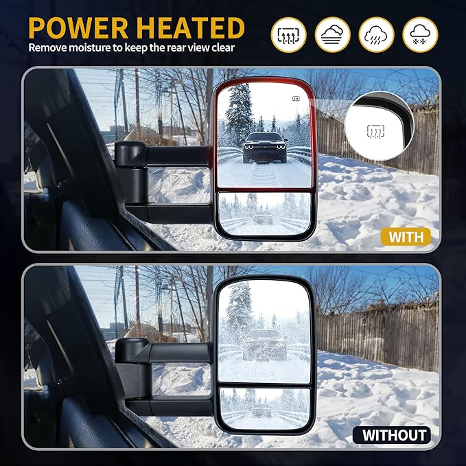 DWVO Towing Mirrors Compatible with 2015-2018 Silverado Sierra 2500 HD 3500 HD, 2014-2018 Chevy Silverado GMC Sierra 1500, Heated Telescoping Power Control Manually Folding Side Mirror