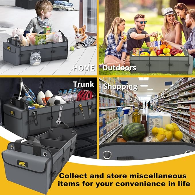MIKKUPPA Car Trunk Organizer with Cooler - 100L Large Car Organizer, 1680D Oxford Collapsible Suv Trunk Storage with 2 Adjustable Straps for Auto, Truck, Suv (Gray)