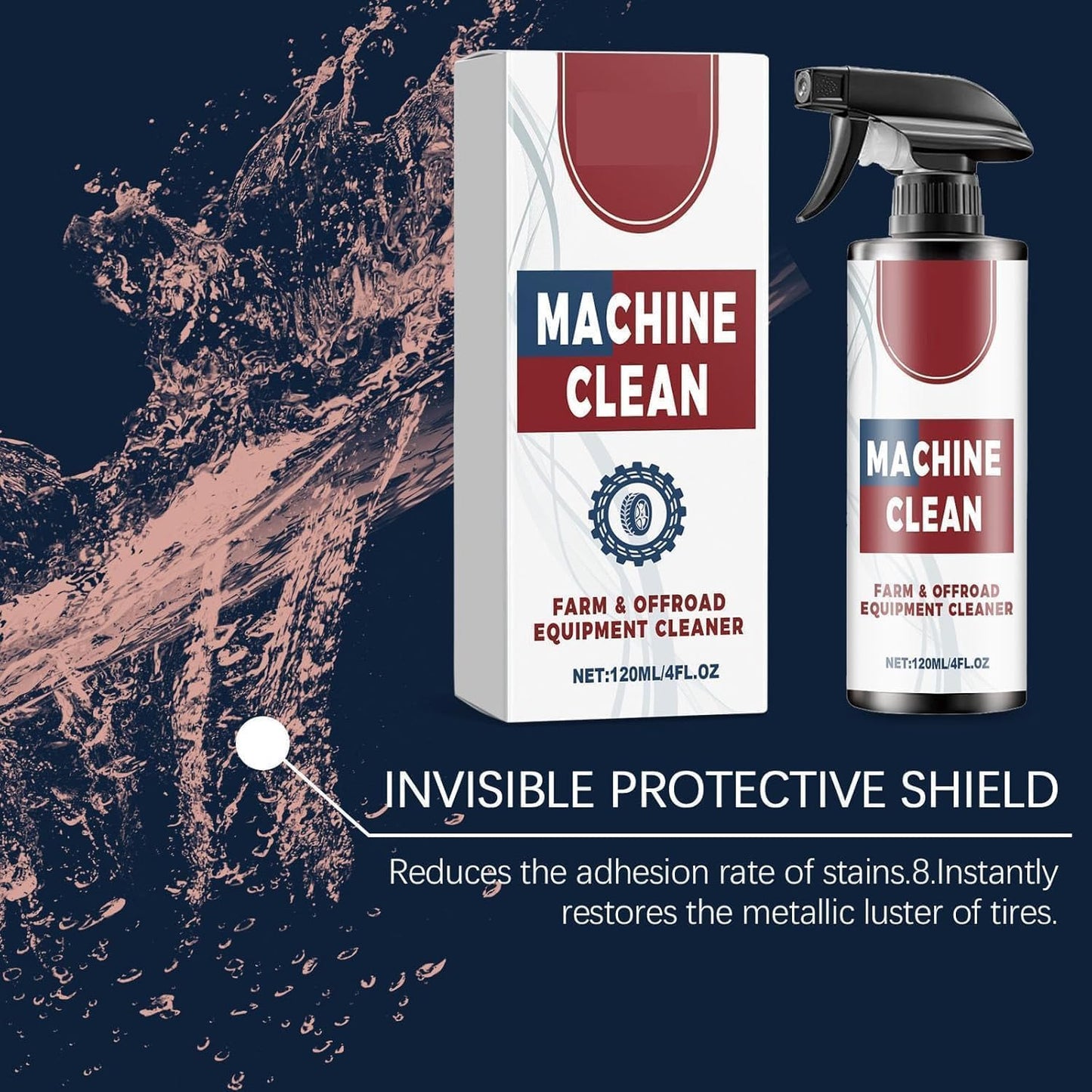 Machine Clean Spray, Machine Clean Outdoor All-Purpose Cleaner, Heavy-Duty Outdoor All Purpose Cleaner,Compatible with all wheel materials and finishes(120ml*2 PCS)