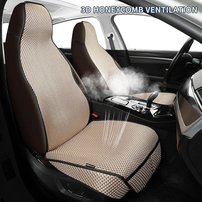 Auto Newer Bucket Car Seat Cover,Breathable Front Car Seat Cushion,Comfortable Car Seat Protector,Anti-Slip Full Wrap Driver Car Seat Protector with Storage Pocket,Universal All Seasons(Beige,2PCS)