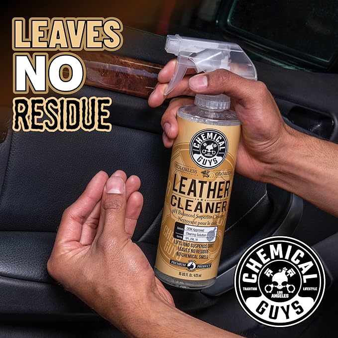 Chemical Guys Colorless and Odorless Leather Cleaner - Safe for Natural, Synthetic, Faux, and Pleather, Cleans Car Interiors, Furniture, Boots, and More - 16 oz