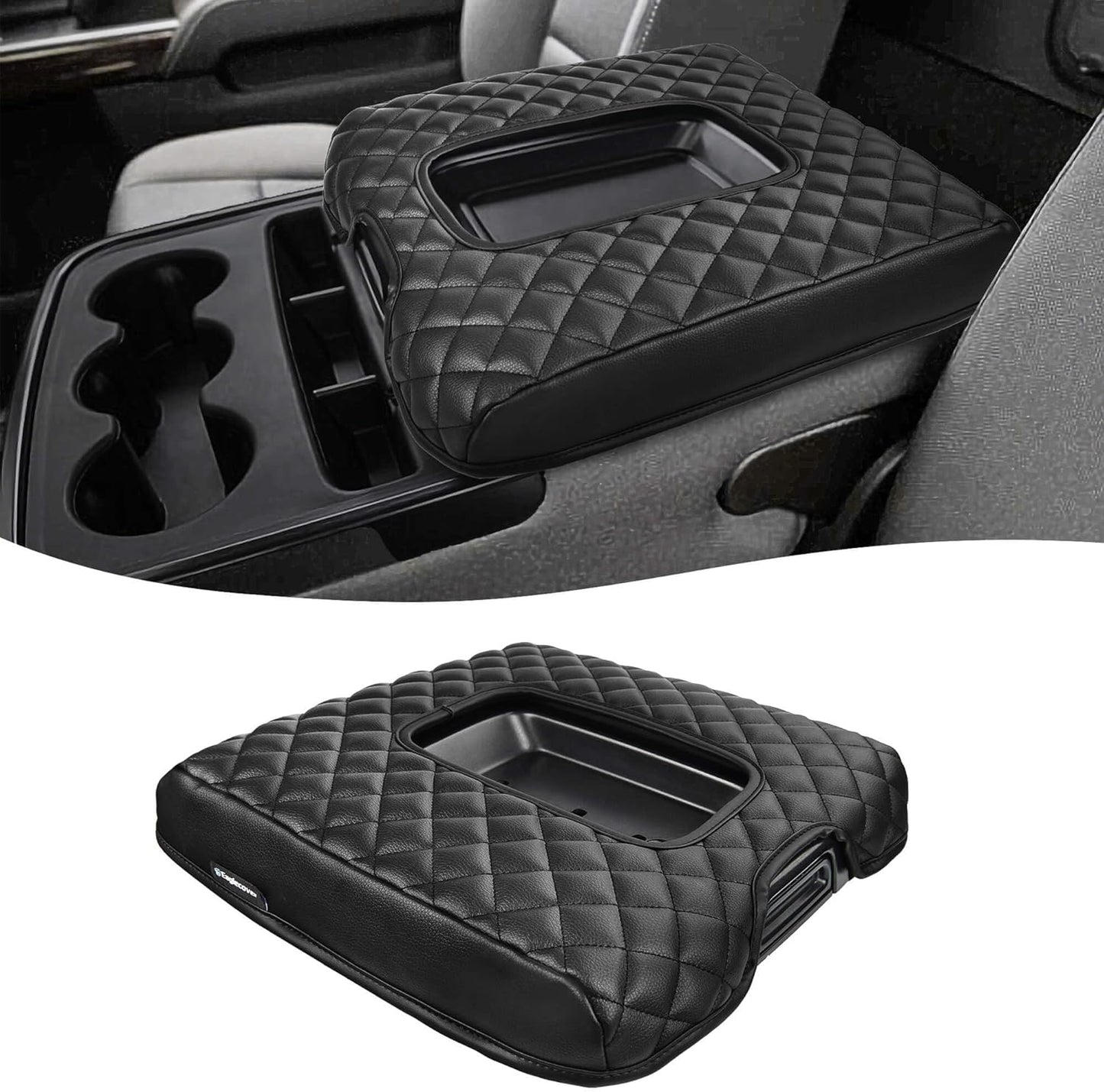 Center Console Cover for 2014-2018 Chevy Silverado & GMC Sierra 1500 2500 3500, Vinyl Leather Interior Accessories, Car Armrest Protector, Jump Seat, Anti-Scratch, Black