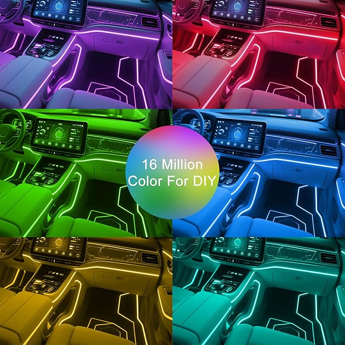 Interior Car LED Lights Wireless APP Control 5 in 1 RGB Ambient Lighting Kit with 236" Fiber Optic, 16 Million Colors Music Sync Waterproof LED Strip Lights for Cars Trucks SUVs Auto Interior Decor