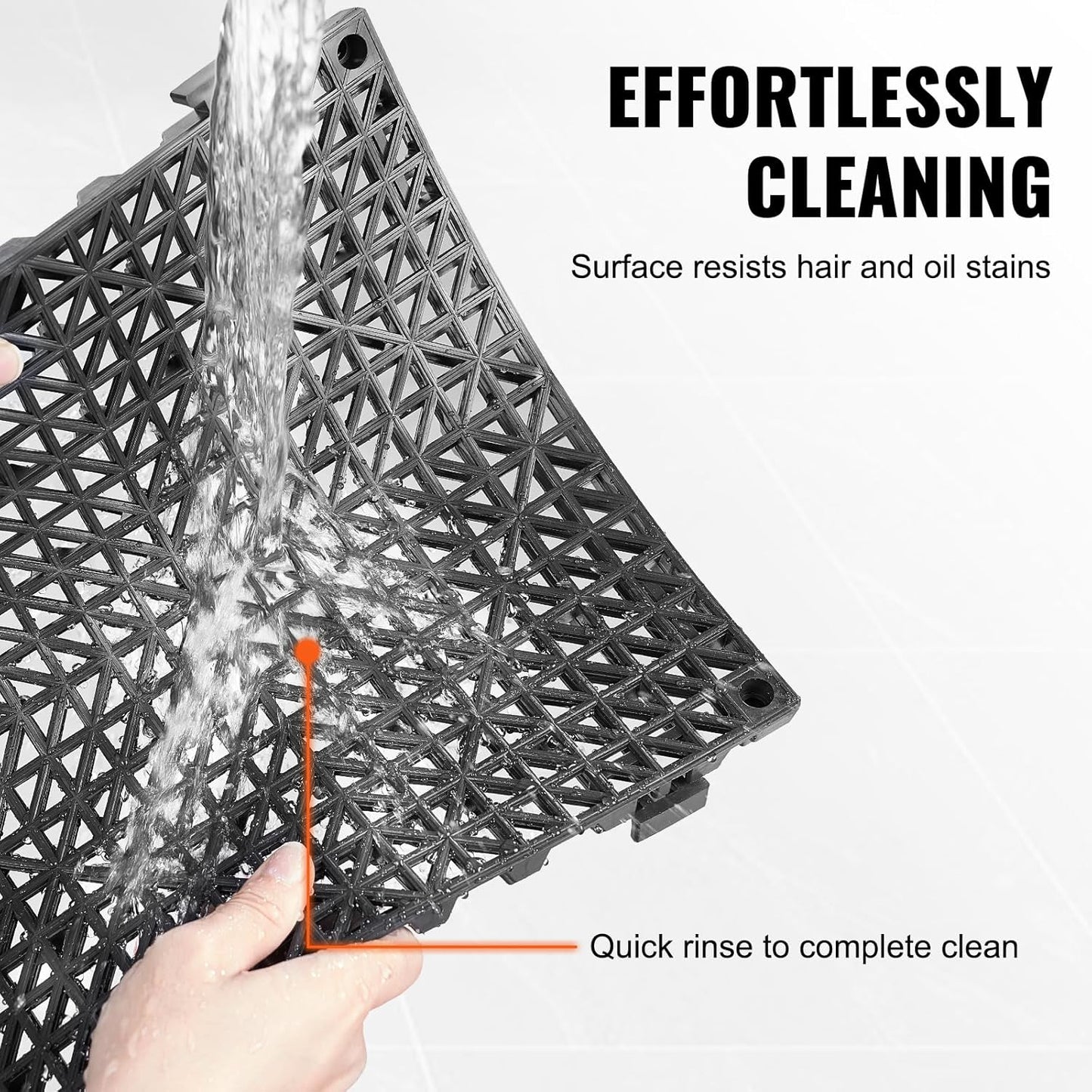 VEVOR Interlocking Tile 50PCS Black, Drainage Tiles 12" x 12" Splicing, Soft PVC Interlocking Drainage Floor Tiles, Non-Slip Drainage Holes for Restroom, Bathroom, Kitchen, Pool, Wet Areas