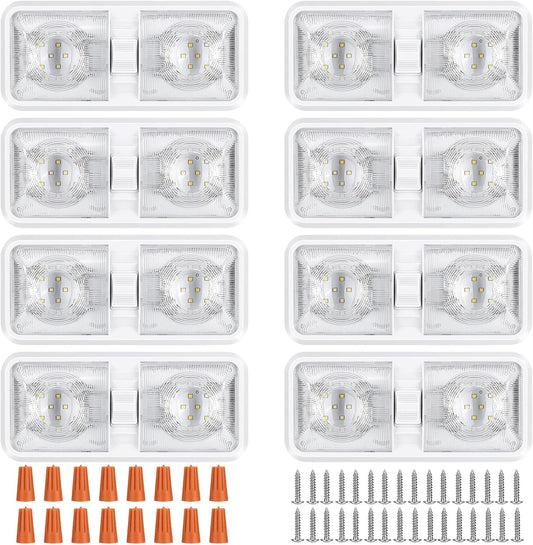 8 Pack RV Lights Interior 12V Led 8W Ceiling Double Dome Light 600 Lumen Brightness Lights Fixtures for RV Camper Trailer Boat Car, Natural White 4000-4500K, 48 X 2835 SMD LED