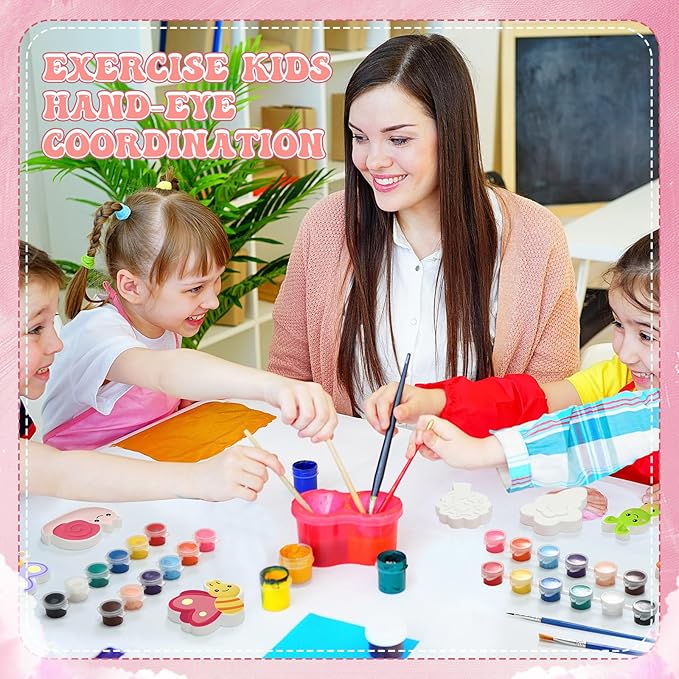 HyDren 81 Pcs Spring Summer Ceramic Painting Kit for Kids Paint Your Own Ceramic Figurines Arts and Crafts DIY Farm Animals Ocean Paintable Figurine Plaster Drawing Kit for Girls Boys Toddler Activity