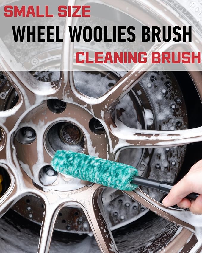Wheel Brushes for Cleaning Wheels (4 Pro Pack)- 2X Soft Wheel Cleaning Woolies Brush, Detailing Brush and Stiff Tire Brush, Scratch Free Durable Car Wheel Rim Brush Kit for Car Rim and Tire Detailing