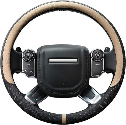 COFIT Breathable Car Steering Wheel Cover 16 inch Auto Universal Leather Wrap Non-Slip Steeringwheel Protector Automotive Interior Accessories, Beige (Suit for 15.5-16 inch)