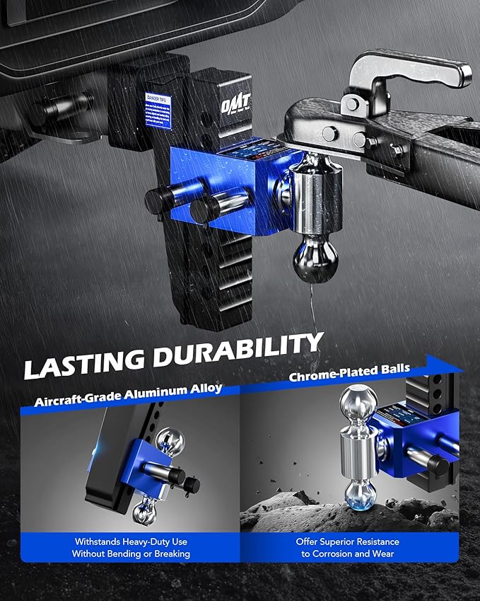 Orion Motor Tech Adjustable Trailer Hitch, Heavy Duty 2.5 inch Receiver Hitch, 8" Drop Hitch with 2" & 2-5/16" Balls, 360° Dual-Ball Mount with 18500lb Towing Capacity for Class IV & V Vehicles