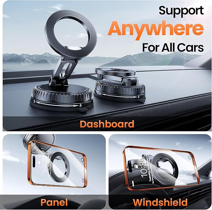 Car Phone Holder for Magsafe,360°Adjustable Car Phone Mount,Magnetic Phone Holders for Your Your Car/Gym/Mirror,for iPhone 17 16 15 14 13 12,Black