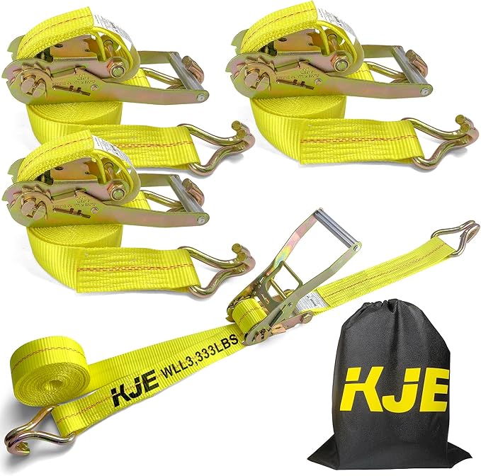 KJE Ratchet Straps Heavy Duty(4 Pack), 2" x 15' Ratchet Strap 10,000 Lbs Max Break Strength, Tie Down Ratcheting with J-Hook, Cargo Straps for Truck, Trailer, Moving Appliances