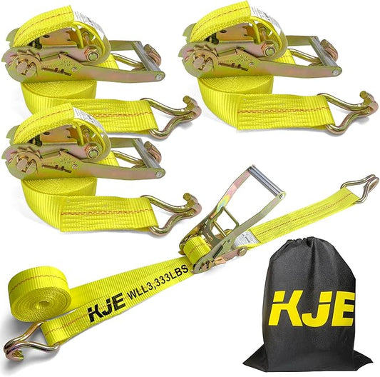 KJE Ratchet Straps Heavy Duty(4 Pack), 2" x 15' Ratchet Strap 10,000 Lbs Max Break Strength, Tie Down Ratcheting with J-Hook, Cargo Straps for Truck, Trailer, Moving Appliances