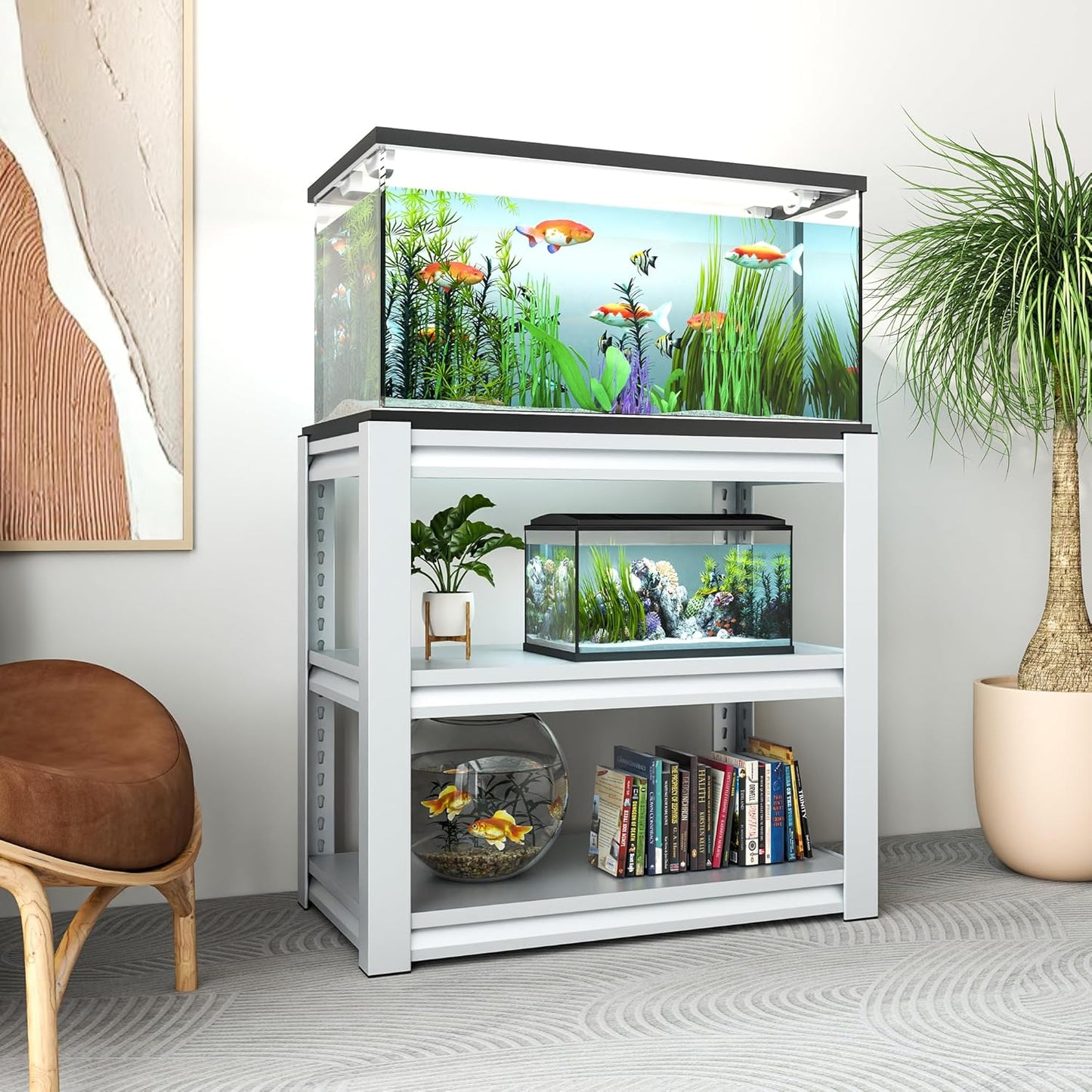 White 3-Tier Metal Shelving Heavy Duty Small Storage Racks, Utility Garage Shelving Organization for Basement Workshop Pantry Balcony