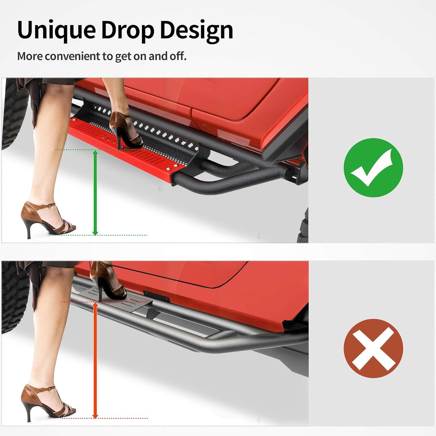 OEDRO 6 inch Running Boards, Drop Side Steps Compatible with 2018-2025 Jeep Wrangler JL 2 Door, All Steel Nerf Bar Paintable Step Plates