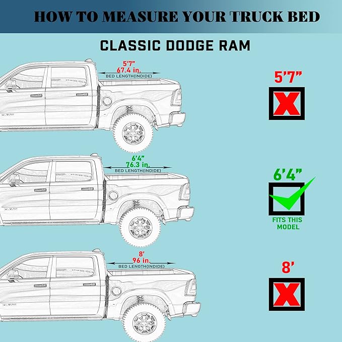 Hard Tri-Fold Truck Bed Tonneau Cover Compatible with 2009-2026 Dodge Ram 1500 & 2500 6.4ft Bed Without Ram Box (76.3")