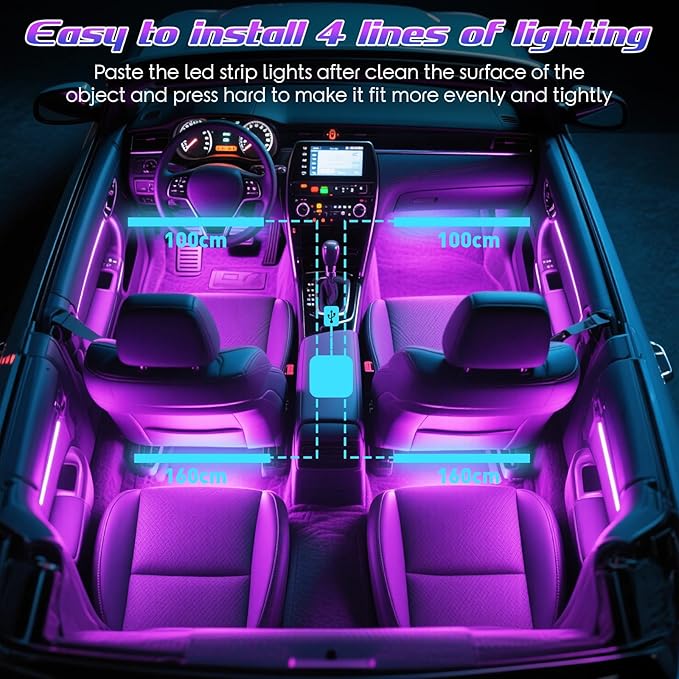 Winzwon Led Lights for Car Accessories Interior, Christmas Stocking Stuffers for Men Women Teen Girls, White Elephant Gifts for Adults, APP Control with USB Port Color Change Lights for Truck Decor