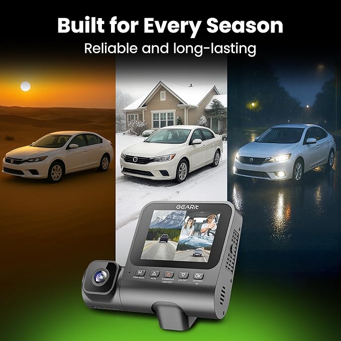 GEARit 3-Channel Dash Cam - 4K Front and Rear Dash Camera for Cars - Front, Inside, Rear Recording - 24/7 Coverage - Triple Dashcam with Night Vision and Loop Recording - Ideal Car Camera System