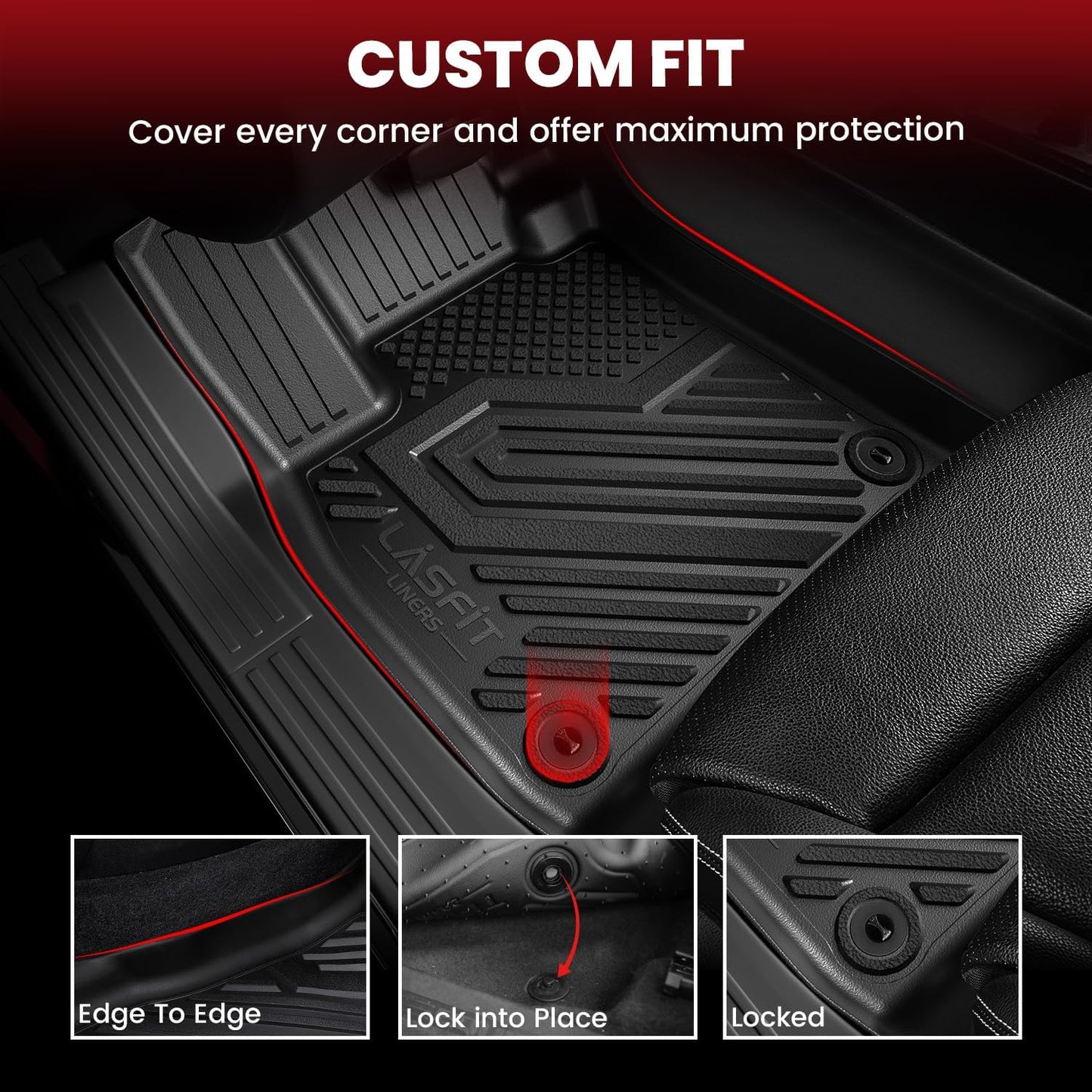 LASFIT Floor Mats & Backrest Mats & Cargo Mats for Volkswagen VW Atlas 2020-2025 (Only for 7 Passenger Bench Seating), All Weather TPE Custom Fit Floor Liners for VW Atlas Full Set Car Mats, Black