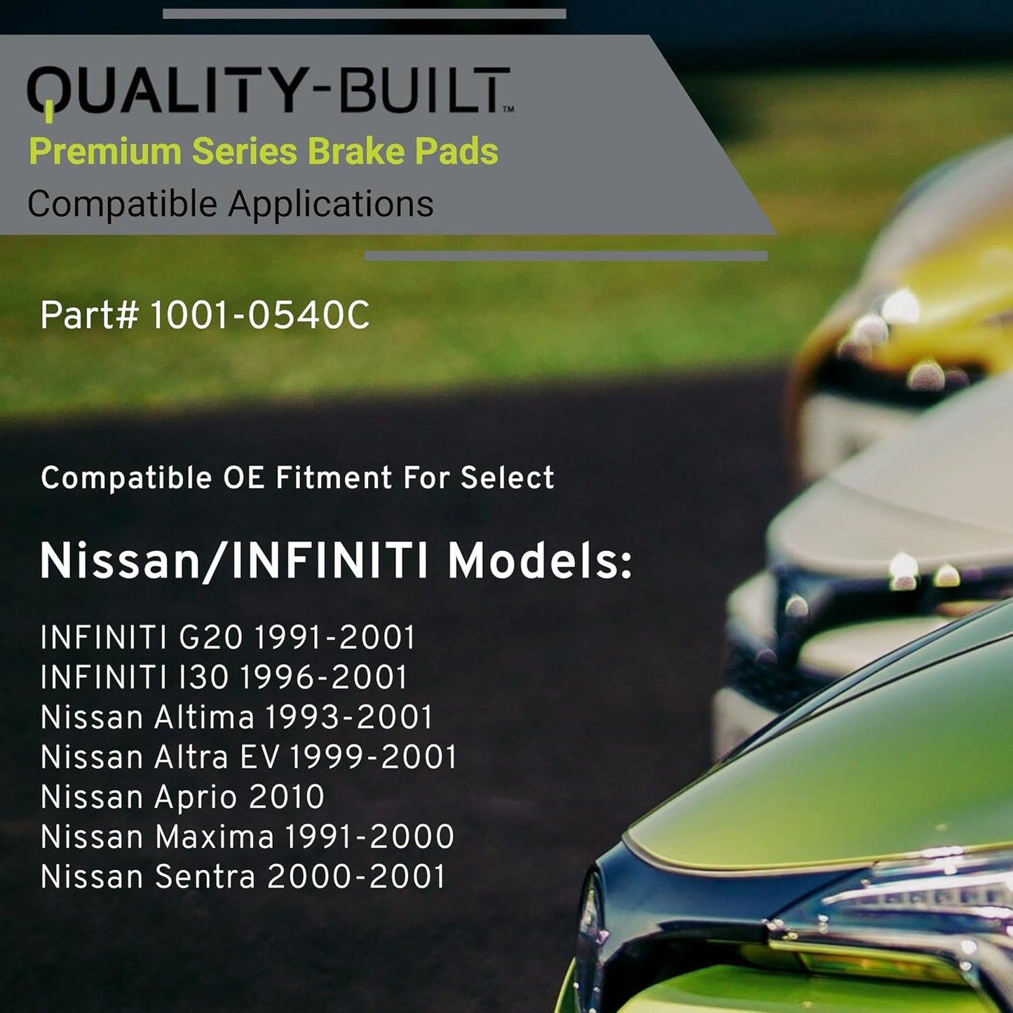 Premium Ceramic Rear Brake Pads (1001-0540C) Compatible with 1991-2010 INFINITI/Nissan (Altima/Altra EV/Aprio/G20/I30/Maxima/Sentra)