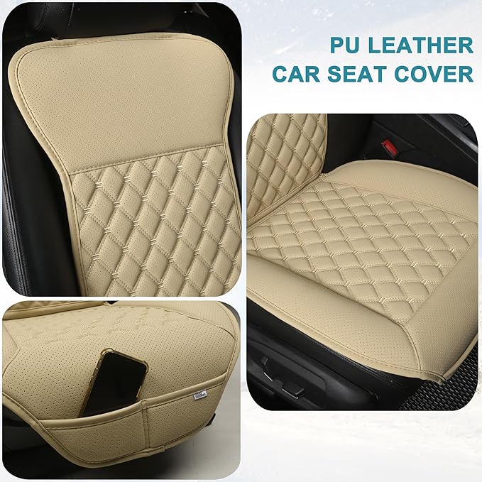 Black Panther 1 Pair Luxury Car Seat Covers Protectors, Universal Anti-Slip Driver Seat Cover with Partial Backrest Coverage (Middle Part Only), Diamond Pattern, Compatible with 95% Cars (Beige)