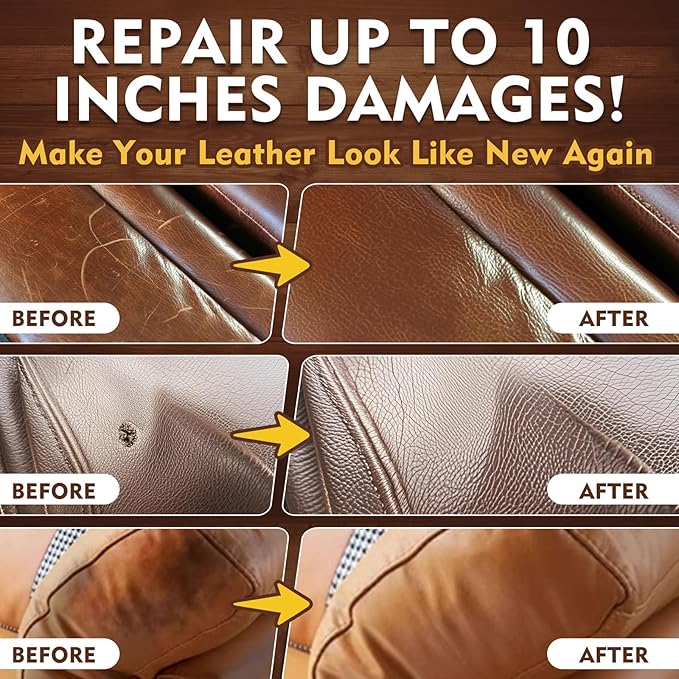 Brown Leather Repair Kit for Furniture, Leather Couch Repair Kit for Car Interior, Sofa, Purse and Jacket, Restore Any Material with Super Easy Instructions to Fix Scratches, Tears, Holes, Peeling