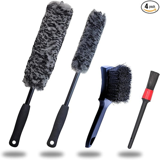 Refined Long Handle Car Wheel Brush Arsenal, Soft Wheel and Rim Brush,Tire Brush, Bendable & Durable Car Wheel Rim Cleaner Brush Set for Cleaning Wheel and Tire, Large, Grey & Black