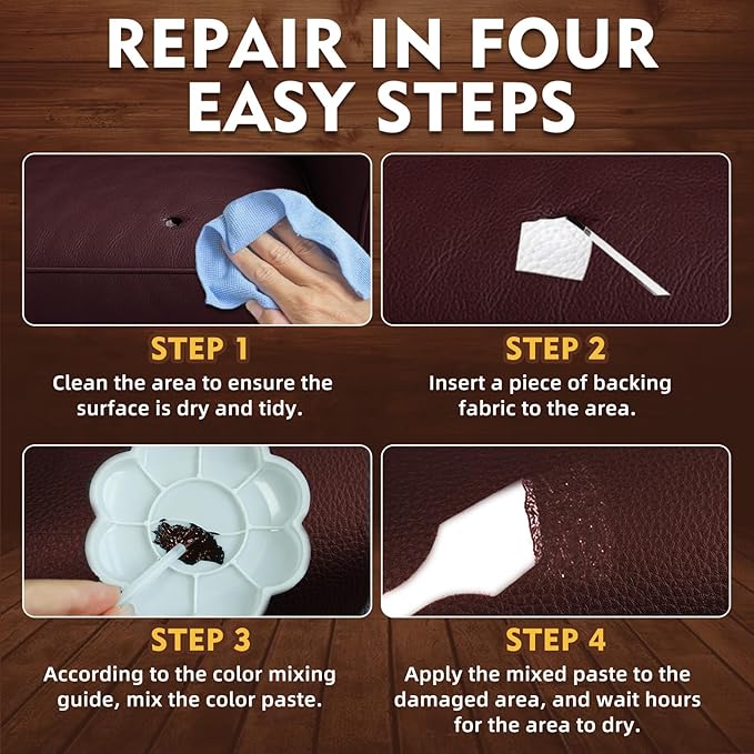 Brown Leather Repair Kit for Furniture, Leather Couch Repair Kit for Car Interior, Sofa, Purse and Jacket, Restore Any Material with Super Easy Instructions to Fix Scratches, Tears, Holes, Peeling