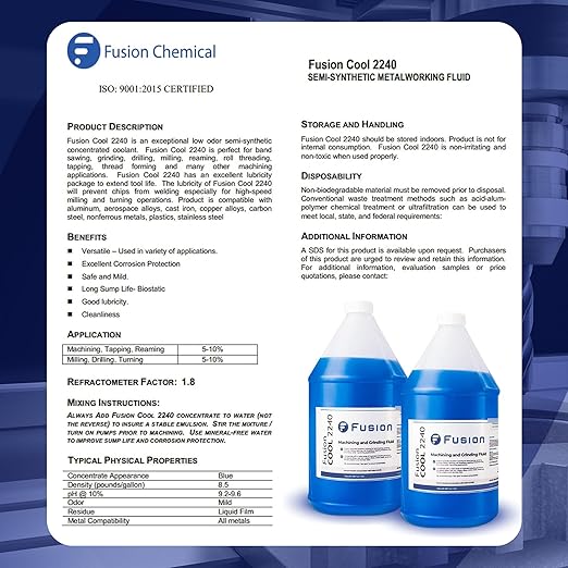 Metal Cutting Oil Cutting Fluid for Machine Shops | Fusion Cool 2240 | General Purpose Coolant for and Machine Shop Operations | Health Safety | Exceptional Sump Life | Semisynthetic (1 Gallon)