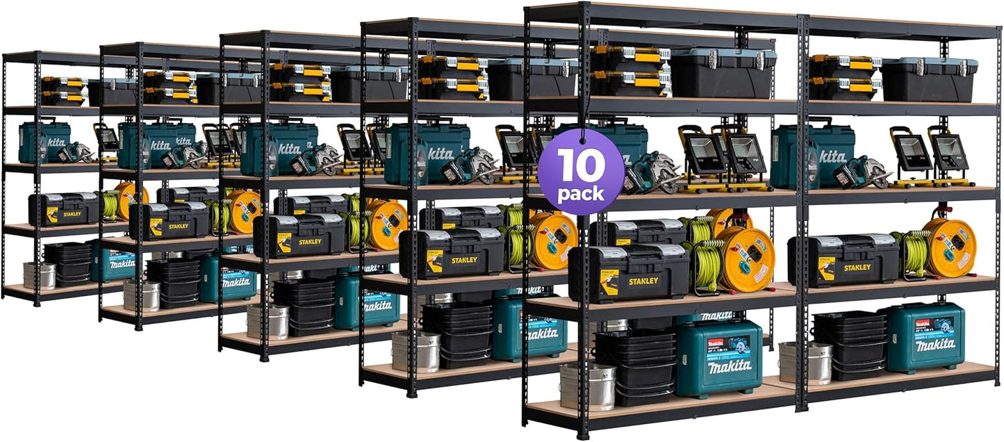 HOMEDANT 5 Tier Laminated Boltless Heavy Duty Garage Storage Adjustable Wide Size Metal Shelving Unit Utility Rack Shelves Organization Shelf Shed Warehouse 47.7" W x 18.2" D x 71.3" H 10Pack